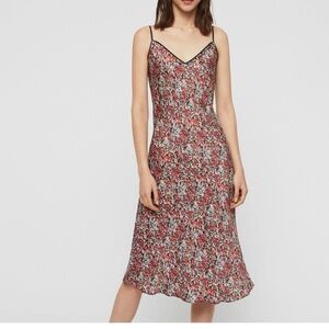 All Saints Ditsy Floral Silky Slip Dress Small Midi Whimsigoth Fairy Grunge